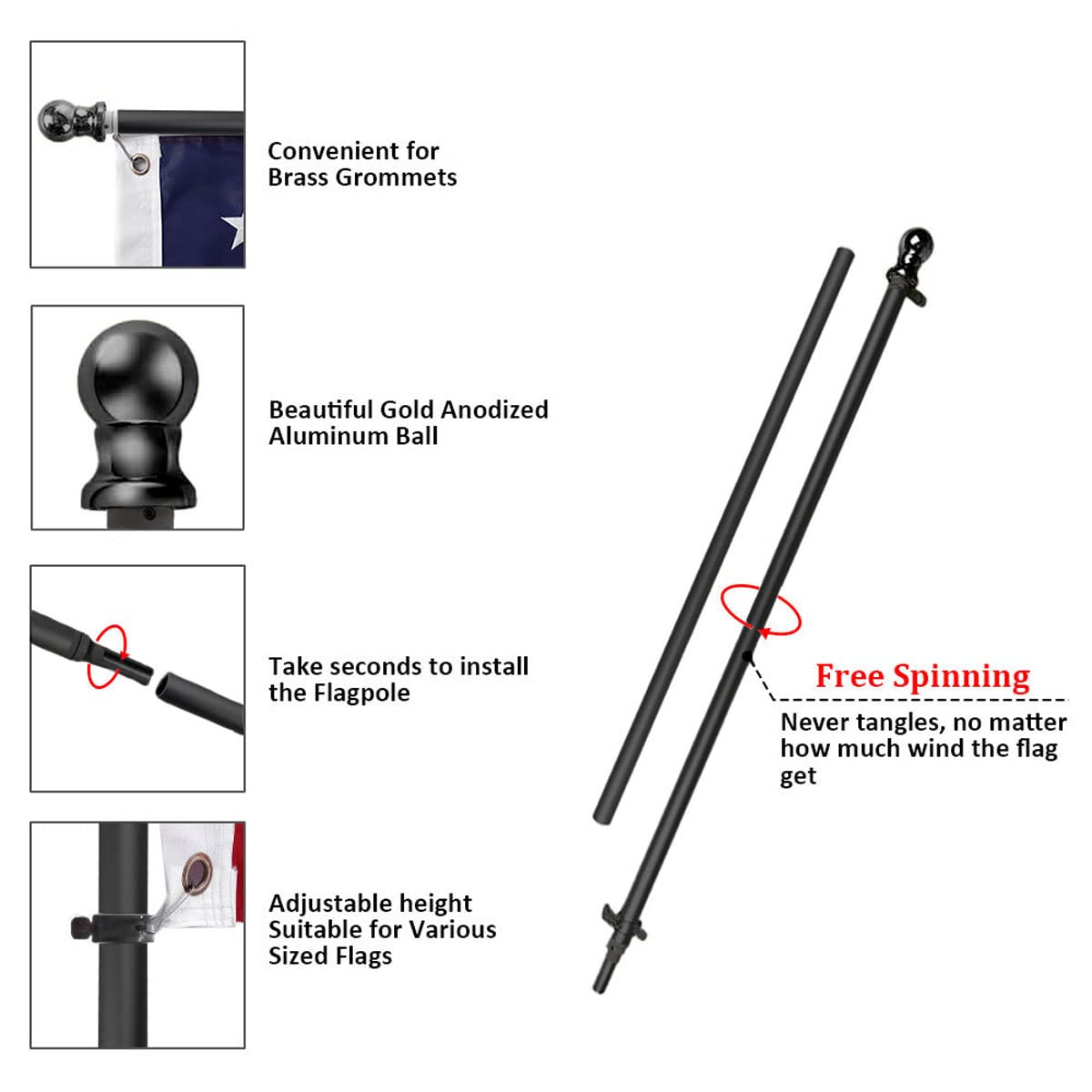InstaPatriot™ American Flag, Flagpole & Titan™ Bracket Kit - Black - Image 5