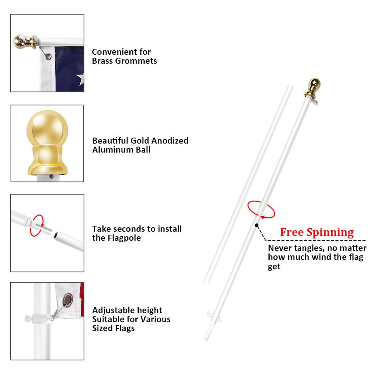 InstaPatriot™ American Flag, Flagpole & Freedom™ Bracket Kit - Vivid White - Image 5